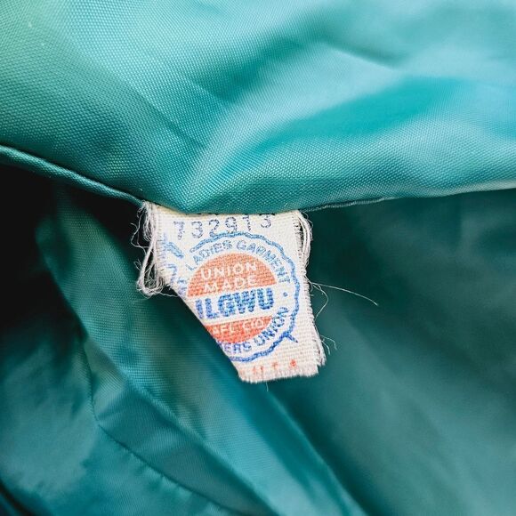 Vintage ILGWU '80s Teal Green Suede Three Button Silk Lined Blazer Jacket 8 - Picture 6 of 10